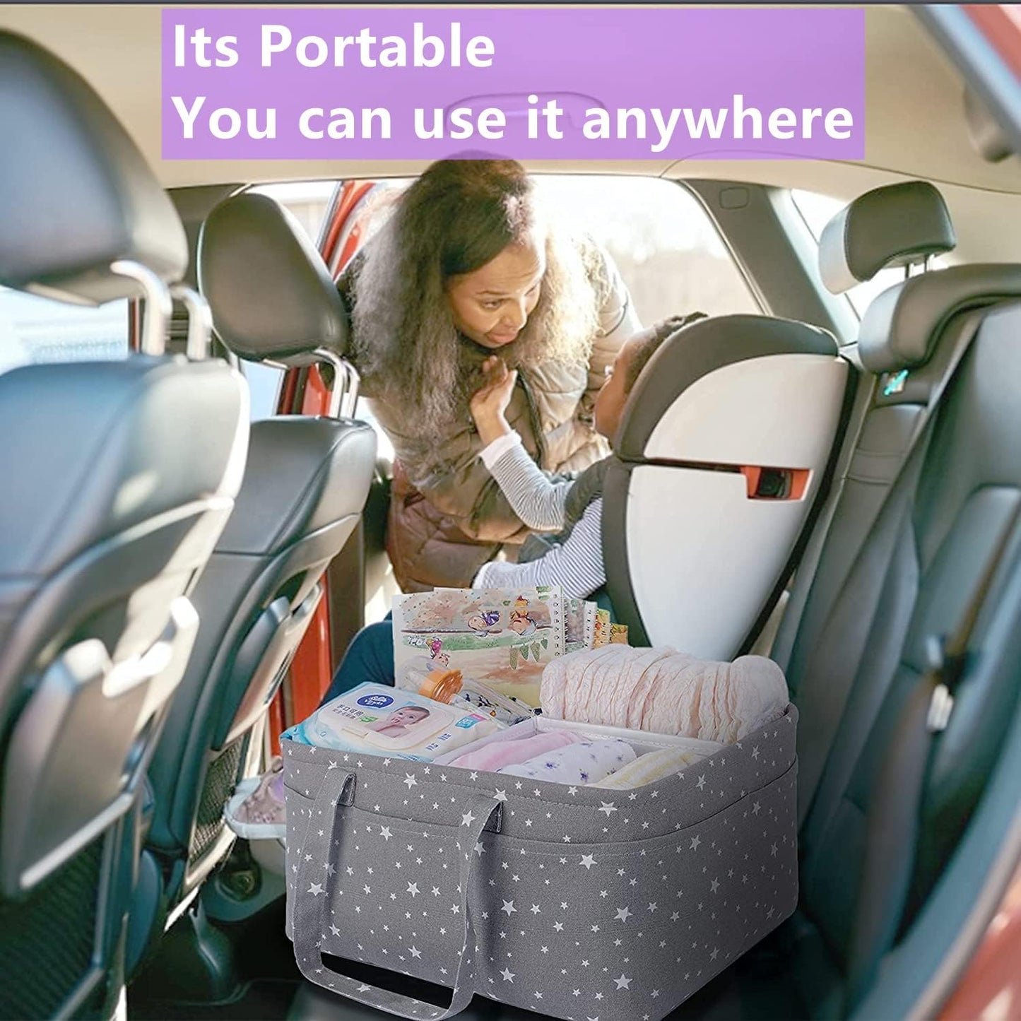 Pink Diaper Caddy Organizer for Baby Girl-Large Portable Diaper Caddy Basket for Changing Table-Diaper Organizer Caddy-Car Travel Tote Bag-Newborn Registry Baby Shower Basket for Diapers & Wipes