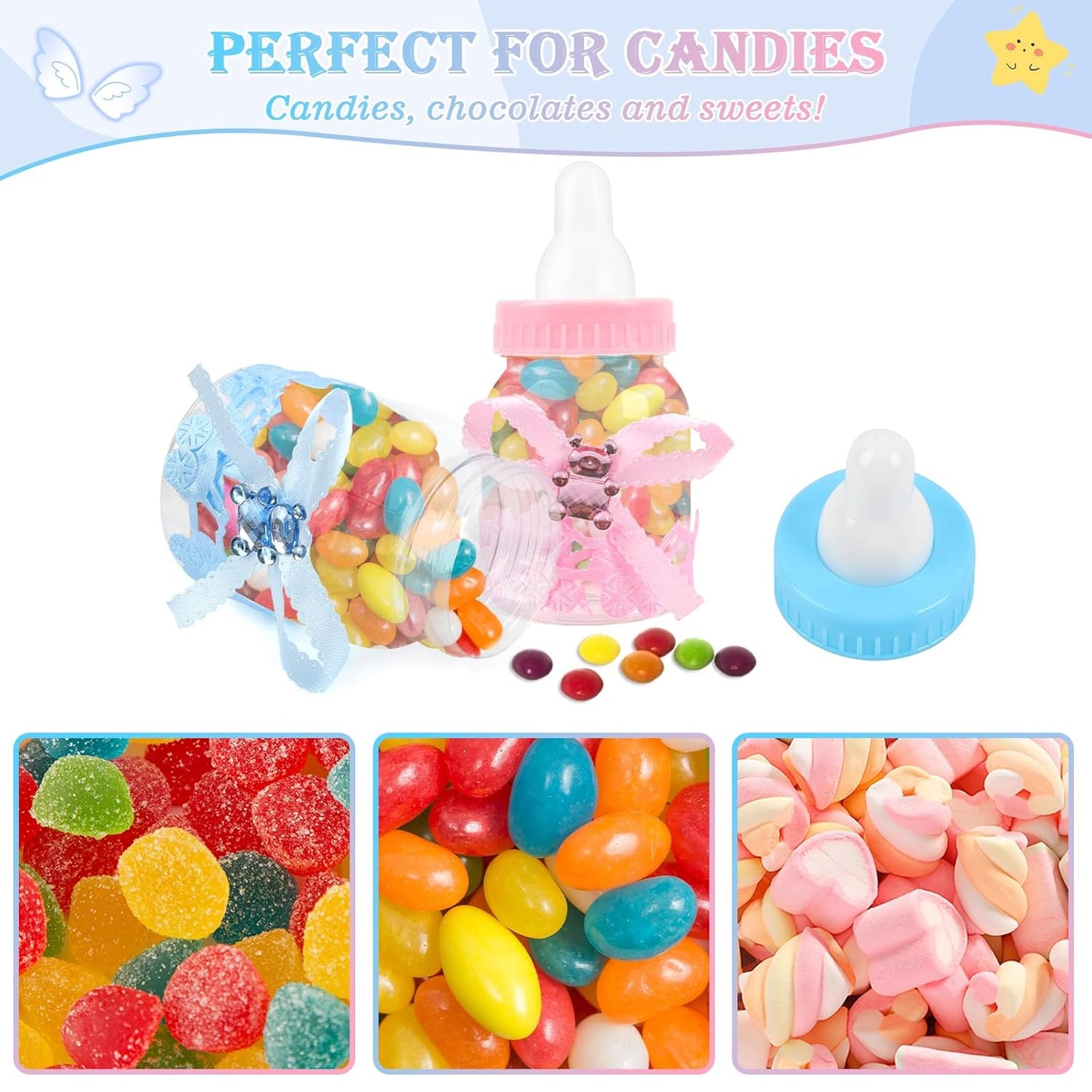 MACTING 2 Dozens 3.5 Inch Feeding Bottle Candy Box with 5 Pcs Artificial Flower Rose for Baby Shower Favor Gift Decoration (Pink)