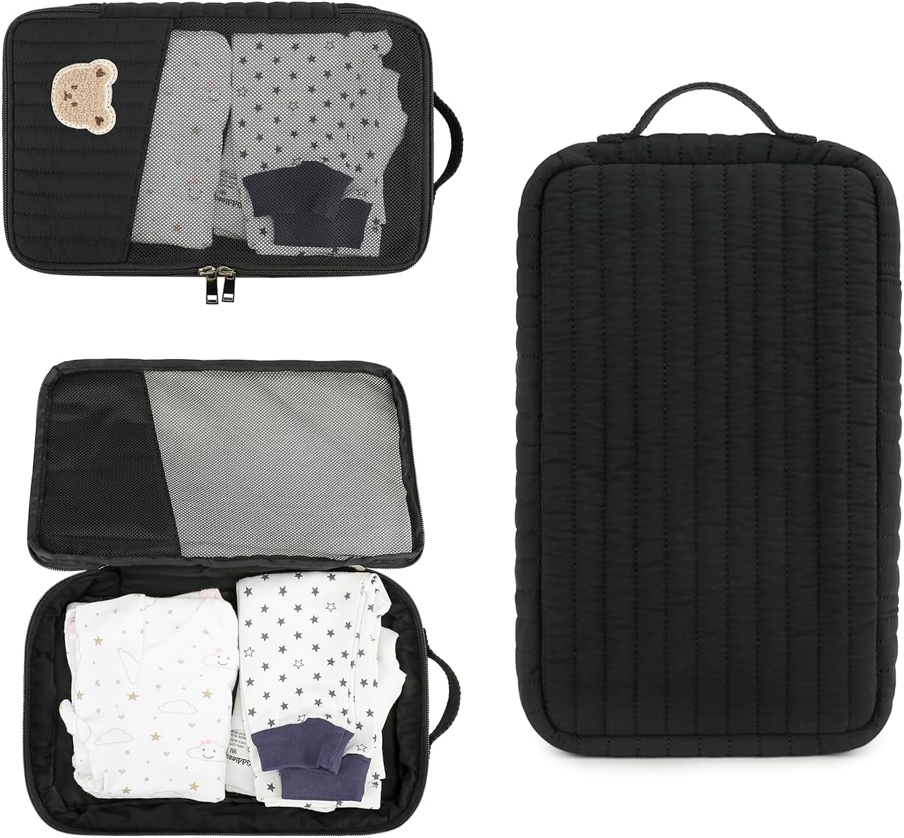 MOMIGO Baby Diaper Bag Organizer Pouches - 2 Pack Waterproof Pod Hanging Diaper Bag Cute Rabbit Bear Mesh Bag Reusable, Washable or Baby Cloth Diapers (Green)