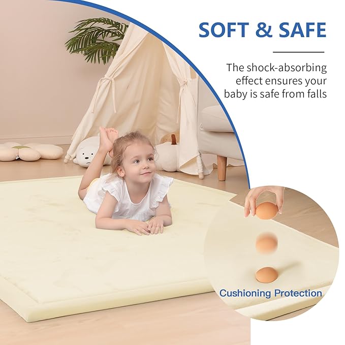 Huloo Sleep Ultra Soft Baby Play Mat for Floor,1.3" Thick Elasti-Foam 50x50 Playpen Mat for Toddlers Infant kids,Non-Slip Backing Safe for Crawling&Tummy Time,Tatami Style (Vanilla)