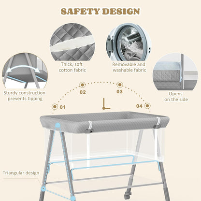 Baby Bassinet, 3-in-1 Baby Bassinets Bedside Sleeper for Newborn with Breathable Mesh, Portable Baby Crib with 4- Adjustable Height, Mattress, Storage Basket & Lockable Wheels, CPSC Beige