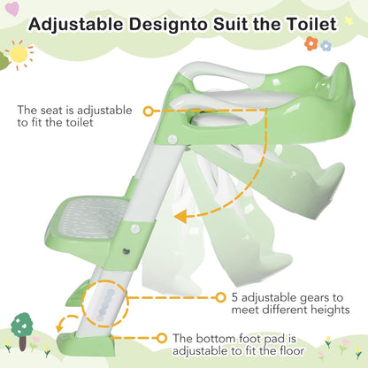 BRINJOY Potty Training Seat with Step Stool Ladder, Potty Toilet Toddler Seat w/Potty Training Chart & Cushion Handle, Kids Potty Training Toilet Chair for Girls Boys w/Non-Slip Pads Wide Step