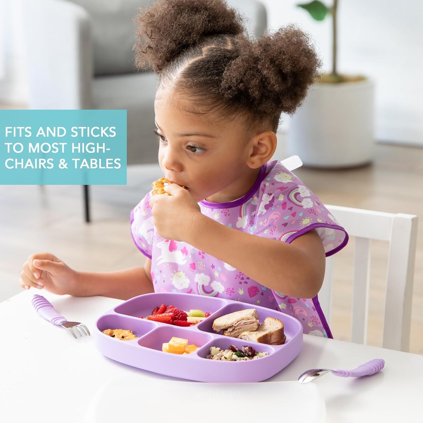 Bumkins Toddler and Baby Suction Plate, Divided Grip Dish for Babies and Kids, Baby Led Weaning, Feeding Supplies, Sticks to Tables and Highchairs, Platinum Silicone, for Chidren 6 Months, Gray