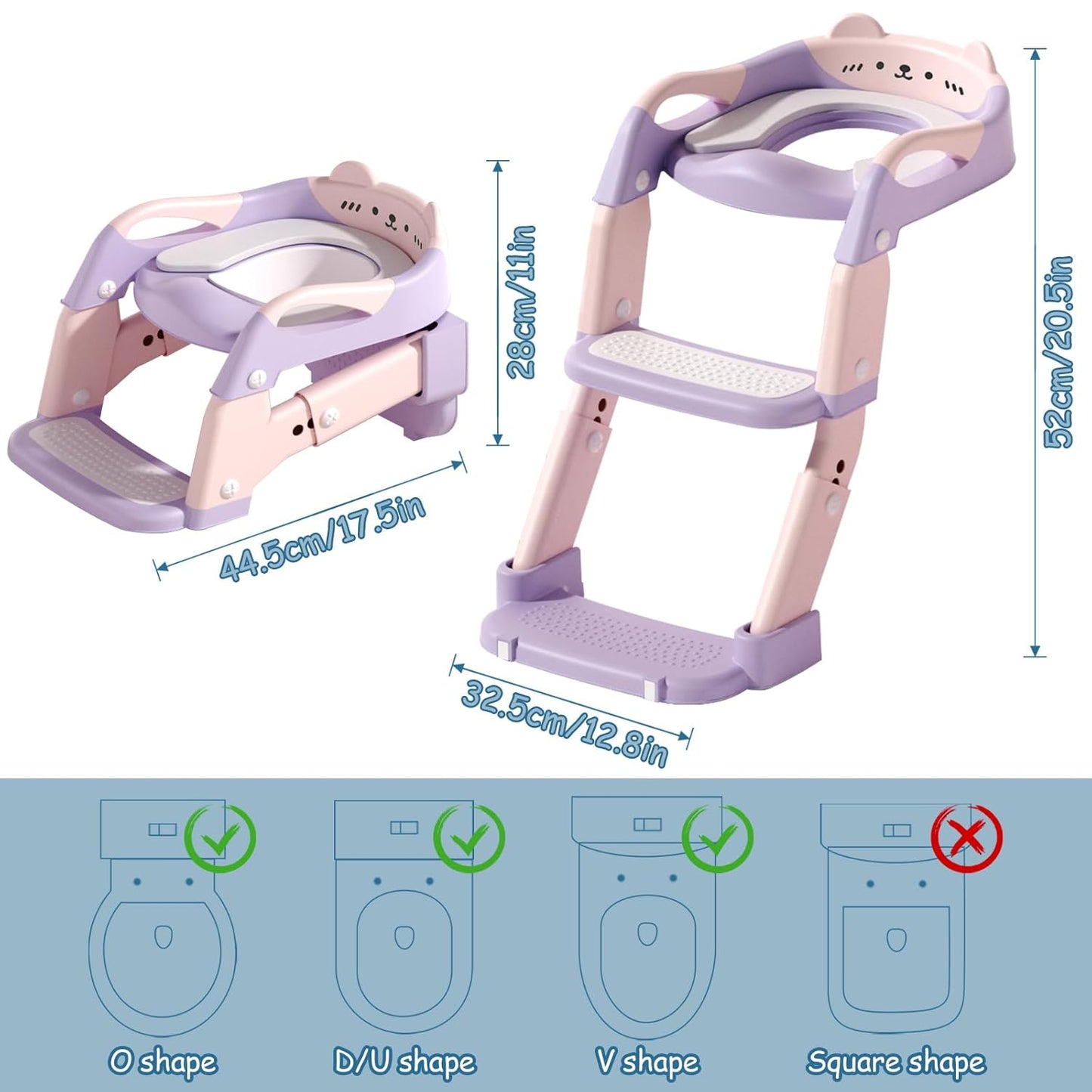 3-in-1 Baby Potty Training Seat with 2 Step Ladder, Splash Guard Anti-Slip Pad, Height Adjustable Toddler Toilet Seat with Soft Cushion for Kids Boys Girls(Grey)