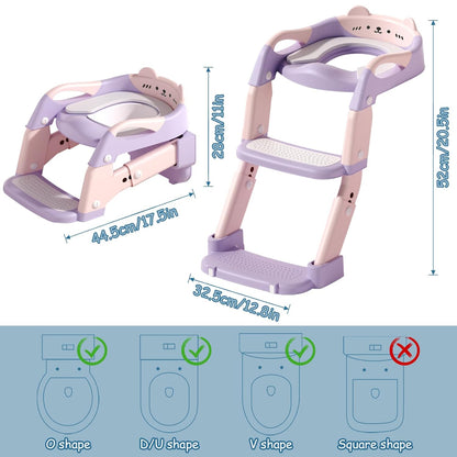 3-in-1 Baby Potty Training Seat with 2 Step Ladder, Splash Guard Anti-Slip Pad, Height Adjustable Toddler Toilet Seat with Soft Cushion for Kids Boys Girls(Grey)