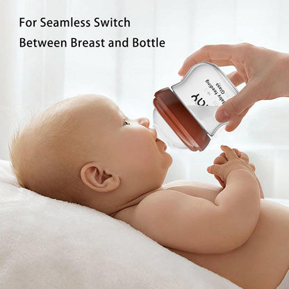 yanyoyo Natural Glass Baby Bottle for Breastfeeding Babies, 5.4oz Anti-Colic Baby Bottle with Natural Response Nipple(S), Clear, Wide Neck, 2 Pack, 1 Months+