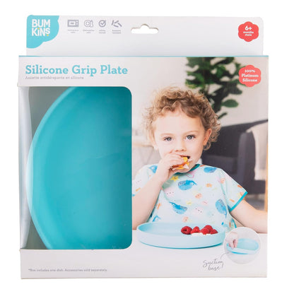 Bumkins Toddler and Baby Suction Plate, Divided Grip Dish for Babies and Kids, Baby Led Weaning, Feeding Supplies, Sticks to Tables and Highchairs, Platinum Silicone, for Chidren 6 Months, Gray