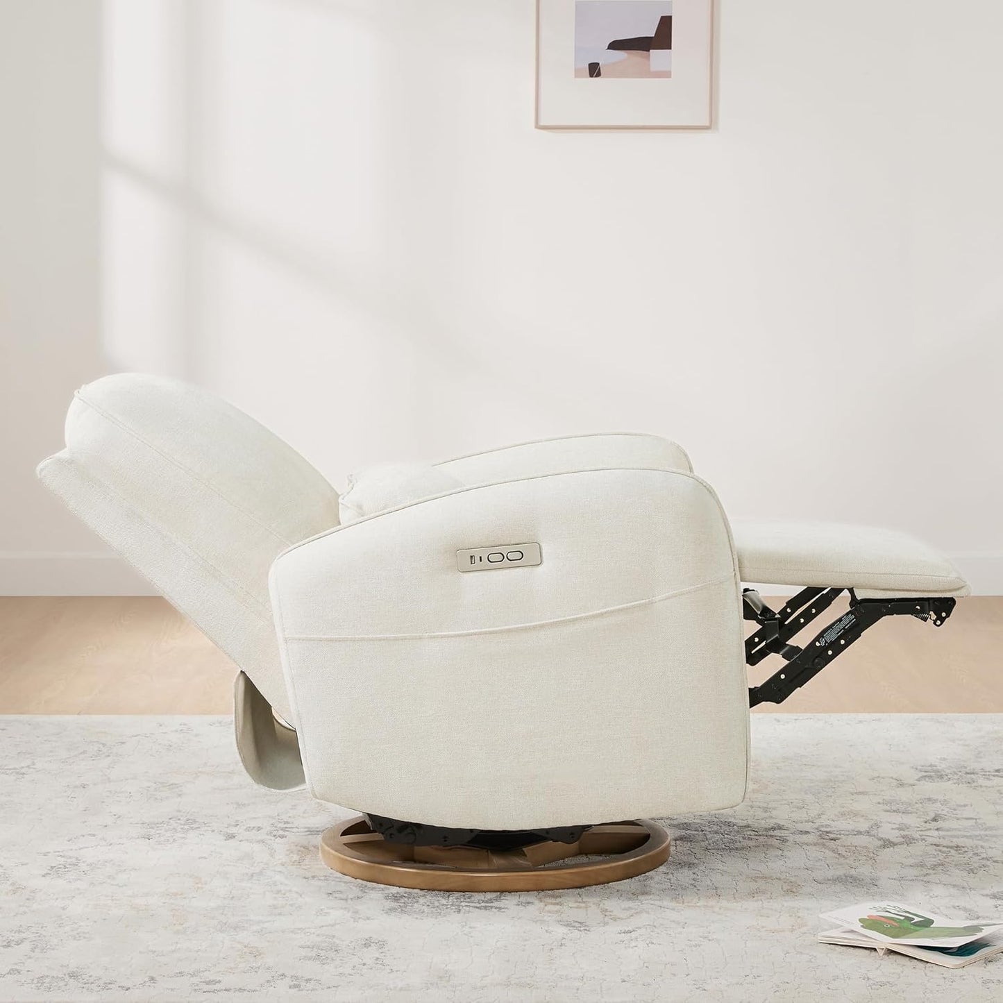 CHITA Power Nursery Glider Recliner Chair, Electric Swivel Rocker Recliner for Adults, Rocking Chair with Removable Lumbar Pillow for Living Room, FSC Certified, Fabric in Linen