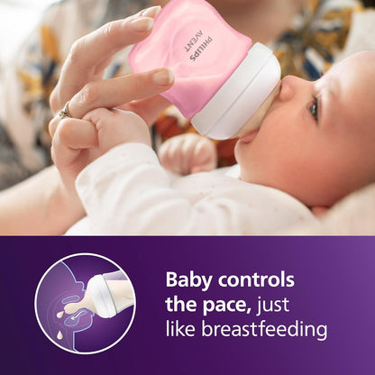 Philips Avent Natural Baby Bottles with Natural Response Nipples (Slow Flow, Flow 2), 4oz, 4-Pack, SCY900/04