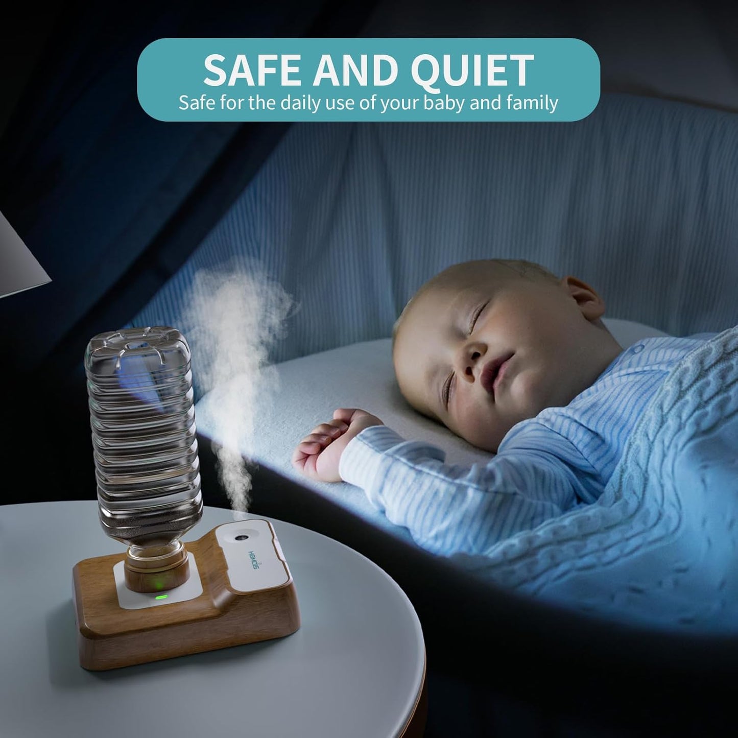 Travel Humidifier, Portable Small Humidifier for Plants, Bedroom, Office, Hotel or Car, 5000mAh Battery Operated Mini Cool Mist Humidifiers, Quiet 23dB, Auto-off, Night Light & BPA-Free, Green