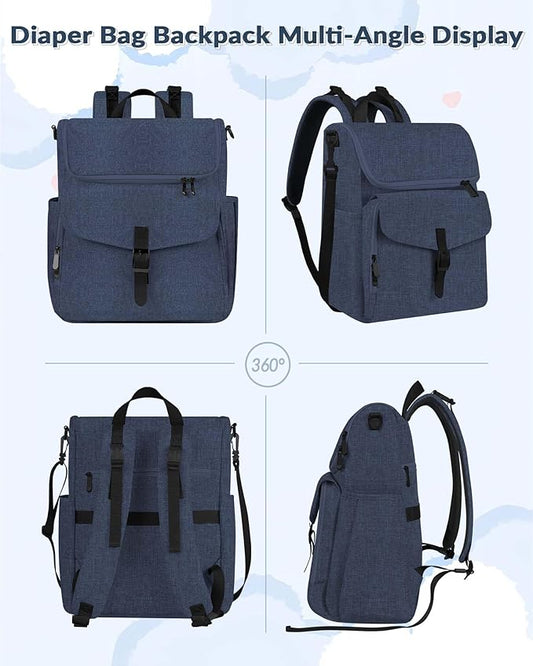 Baby Diaper Bag Backpack, 15 Pockets Newborn Baby Essential Travel bag, Multi Function Water Resistant Tote bag, Balancing Work and Life for Mon and Dad Navy Blue