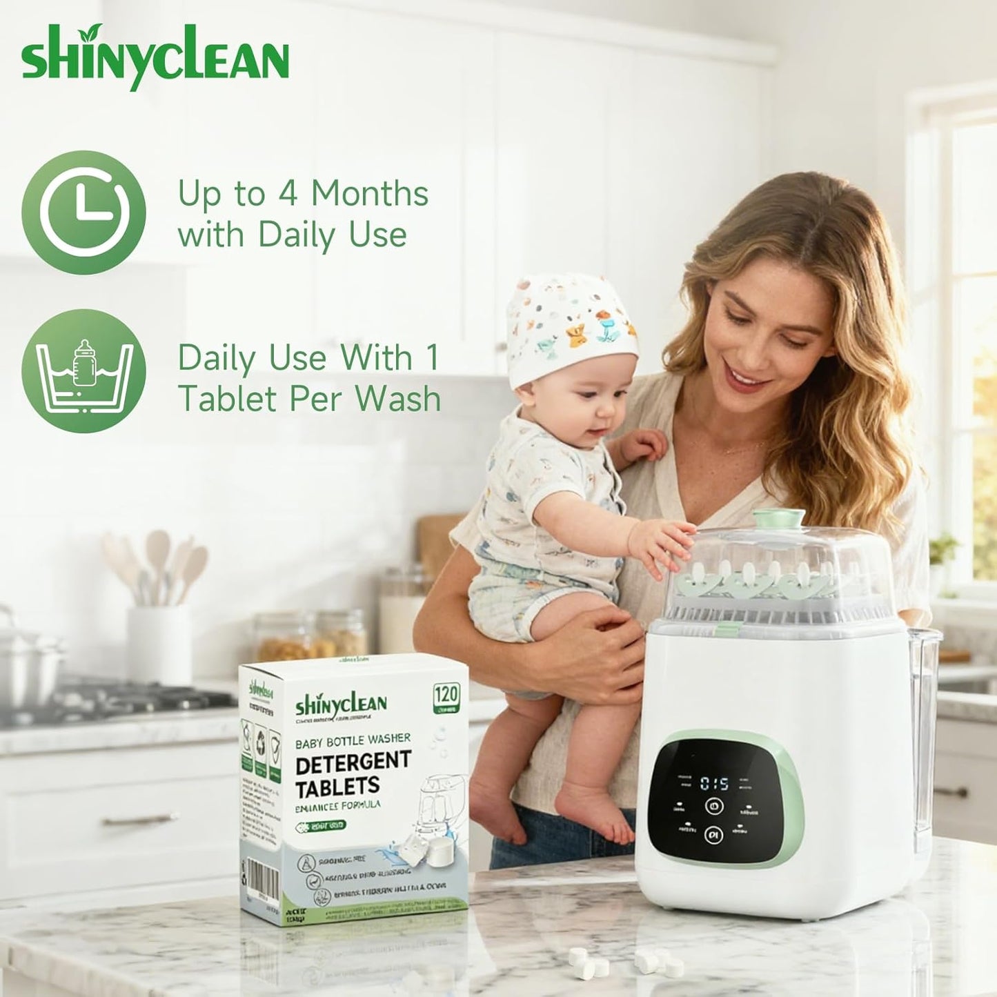 360PCS Baby Bottle Washer Tablets for Momcozy & Baby Brezza Pro, Natural Enzyme Detergent,Deep Cleaning, Chlorine & Fragrance Free, No Residue, Universal Fit All Bottle Washers Machines