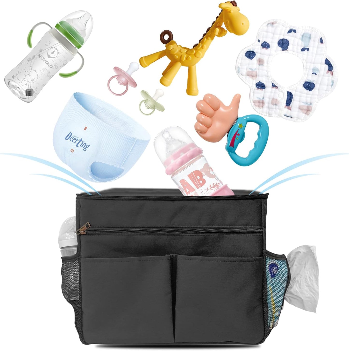 Miracle Baby Stroller Organizer Bag for Mom,Universal Stroller Storage Caddy Diaper Bag- Compatible with Most Stroller - Multifunctional Larg(Grey Star)