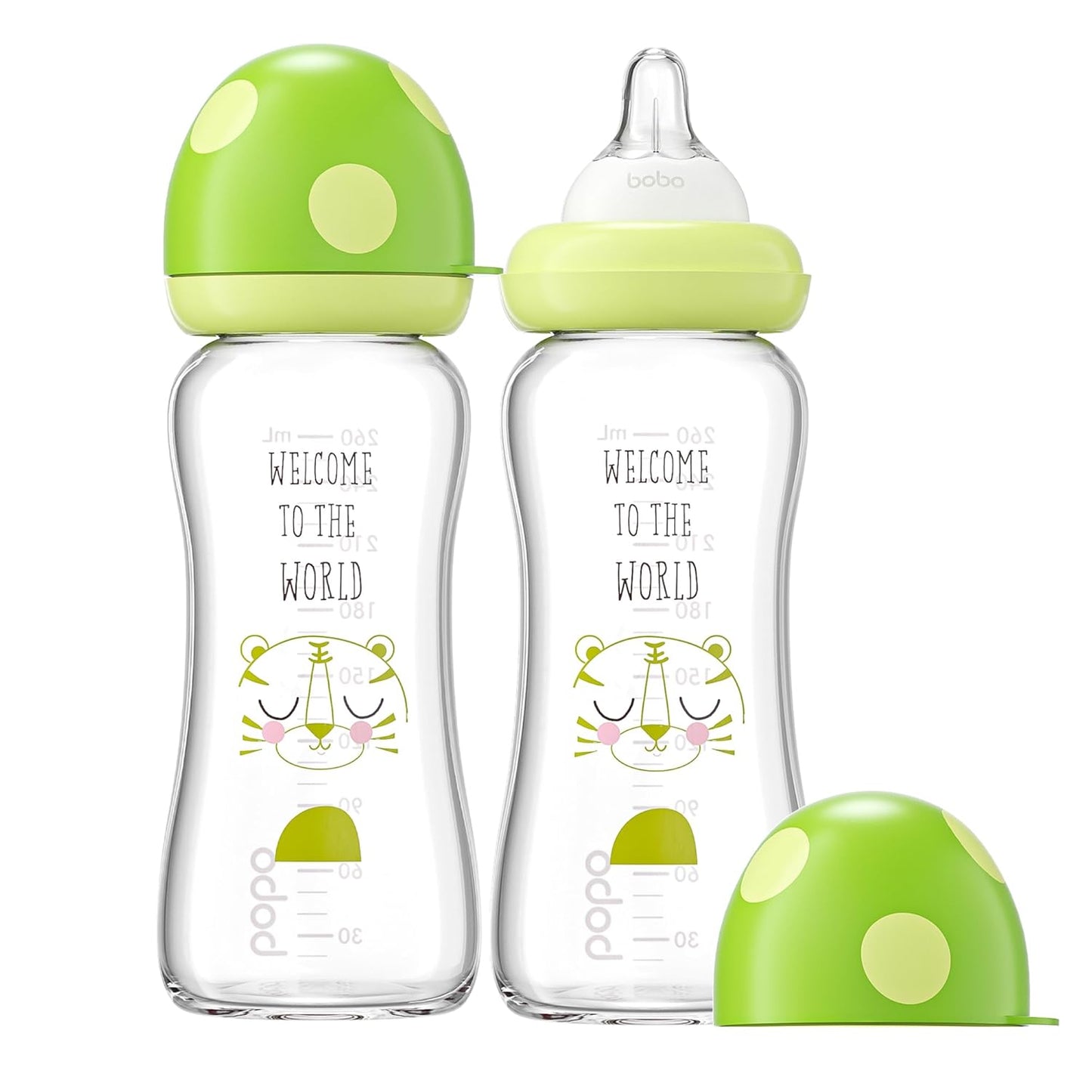 YOHKOH Natural Glass Baby Bottle with Level 1 Slow Flow Nipple, Newborn Anti-Colic Baby Bottles, Wide Neck Mushroom Baby Glass Bottle (Multicolour-A, 3.4oz (Pack of 4))