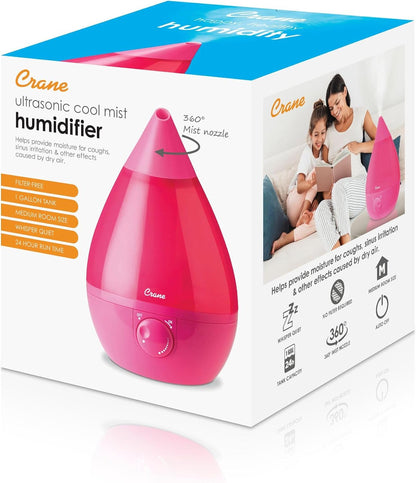 Crane Ultrasonic Cool Mist Humidifier for Bedroom, Baby Nursery, Kids Room, Plants, or Office, Large 1 Gallon Tank, Filter Optional, Clear and White