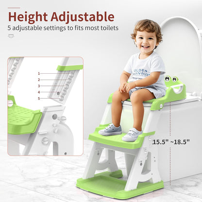 Meulife Potty Training Seat, Upgrade 2 in 1 Potty Training Toilet for Toddler, Toddler Toilet Seat for Boys Girls with Support Bar, Anti-Slip Pad and Step Stool (Pink)