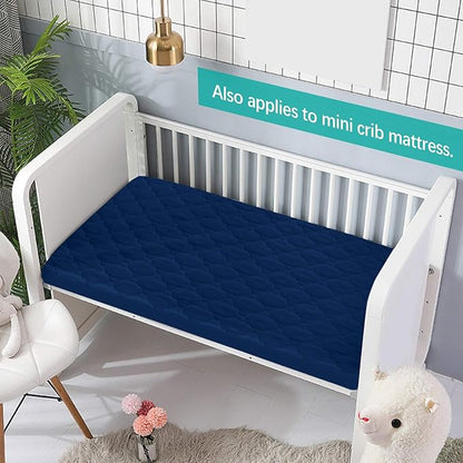 Pack and Play Mattress Protector Sheets Fitted Waterproof Pack and Play Mattress Pad Cover, Compatible with Graco Pack n Play & Dream On Me & Pamo Babe, Playpen/Playard Sheet Quilted, Navy, 39" x 27"