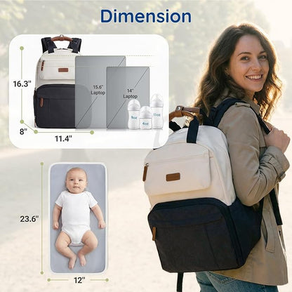 mommore Diaper Bag Backpack, Multi-pocket Large Diaper Bag Travel Backpack for Mom Dad, Quick Access Baby Bag with Insulated Pockets, Changing Pad, Stroller Straps