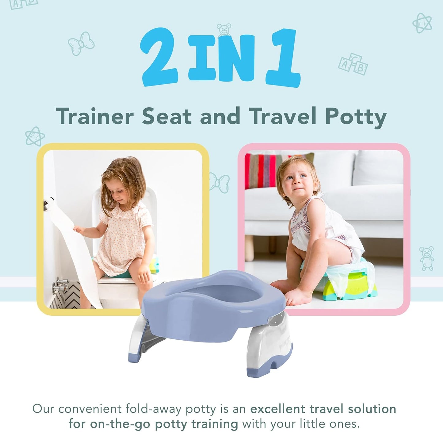 Kalencom Potette Plus 2-in-1 Travel Potty and Trainer Seat - Dual-Purpose Potty Training Toilet Seat - Portable Potty for Toddler Travel - with Durable, Lock-in Legs and Splash Guard - Pastel Mint