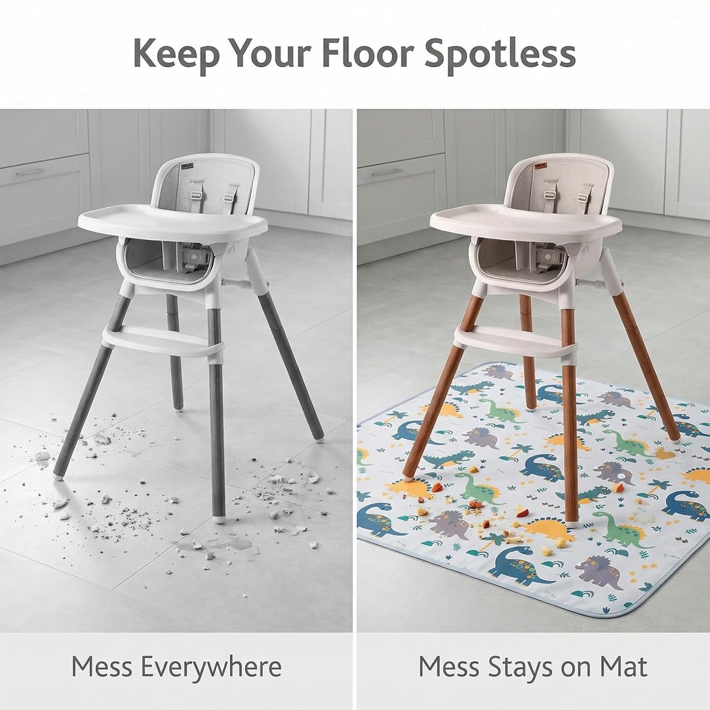 Splat Mat for Under High Chair/Arts/Crafts by CLCROBD, 51" Baby Anti-Slip Food Splash and Spill Mat for Eating Mess, Waterproof Floor Protector and Table Cloth