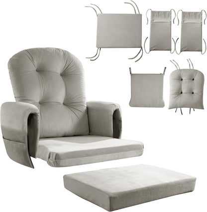 HOMBYS Glider Rocker Replacement Cushions 5 PCS with Storage Side Pocket, Velvet Fabric, Foam & Microfiber Filling, Non-Slip & Washable,Thickened & Supportive for Glider Rocking Chair