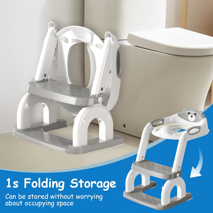 Potty Training Seat with Step Stool for Toddlers - Upgrade 2-in-1 Toilet Seat Toilet Ladder for Kids Children Boys Girls, Anti-Slip Pad & Adjustable Height with Waterproof - Pink