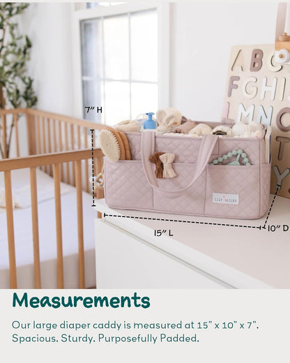 Lily Miles Baby Diaper Caddy Organizer, Quilted Nursery Storage Basket for Newborn Essentials and Diaper Changing Station, Gift for Baby Shower and Registry Must-Have (Willow Green)