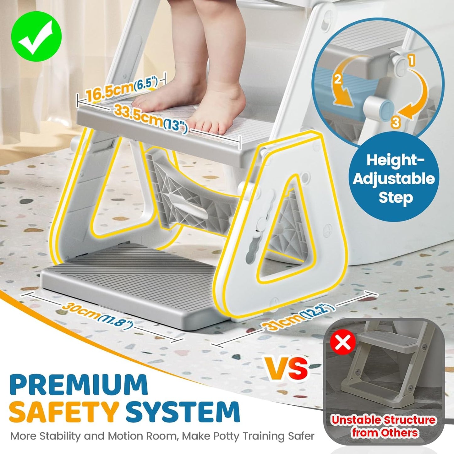 Orzbow Potty Training Seat | Upgrade Toddler Potty Training Toilet with Step Stool, 2-in-1 Stability Toilet Seat for Boys Girls | with Splash Guard, Anti-Slip Pad, Ladder, and Height Adjustable, Pink