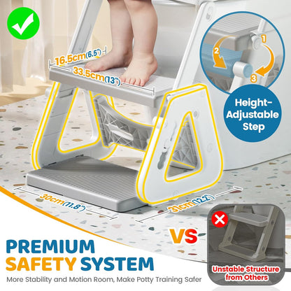 Orzbow Potty Training Seat | Upgrade Toddler Potty Training Toilet with Step Stool, 2-in-1 Stability Toilet Seat for Boys Girls | with Splash Guard, Anti-Slip Pad, Ladder, and Height Adjustable, Pink