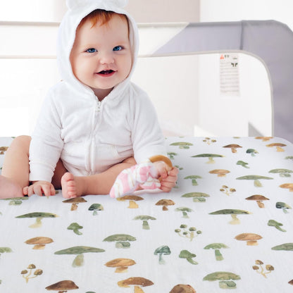 LifeTree Crib Sheets for Baby Unisex - Muslin Fitted Crib Sheets Toddler Bed Sheet, 70% Viscose from Bamboo and 30% Cotton, Fits Mini Crib & Pack and Play Playard, Bear, 26in x 38in