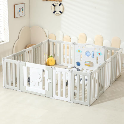 Bestgame Baby Play Pen, Foldable Play Pens for Babies and Toddlers, 14 Panels Extra Large Baby Playpen, Astronauts Portable Fence, Kids Gate Playpen Yard - Grey