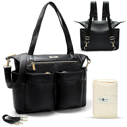 miss fong Diaper Bag Tote Baby Bag Leather Diaper Bag Backpack Large Diaper Tote Bag for girls & boys Diaper Bag Purse with 11 Diaper Bag Organizer,Changing Pad, Stroller Straps,4 Insulated Pockets