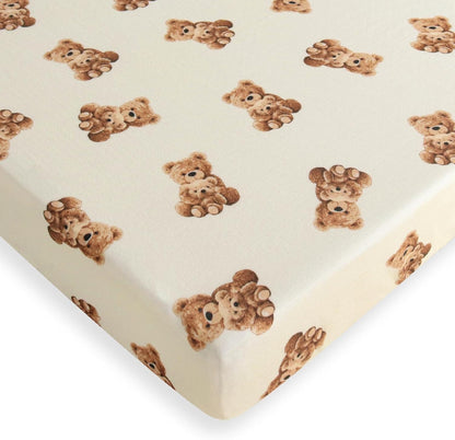 LifeTree Crib Sheets for Baby Unisex - Muslin Fitted Crib Sheets Toddler Bed Sheet, 70% Viscose from Bamboo and 30% Cotton, Fits Mini Crib & Pack and Play Playard, Bear, 26in x 38in