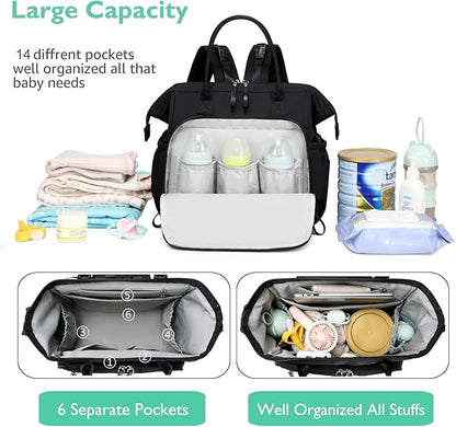 LORADI Large Diaper Bag Tote, 14 Pockets Stylish Baby Bag with Stroller Clips and 3 Insulated Pockets, Baby Shower Essentials