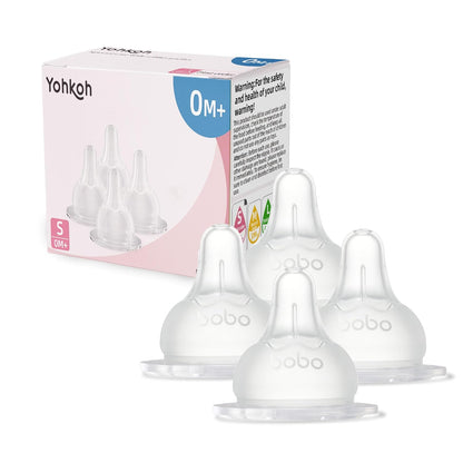 YOHKOH Baby Bottle Nipples for Wide Neck Bottles, 100% Natural Feel Silicone Nipples, BPA-Free (3m+, M, 4 Counts)
