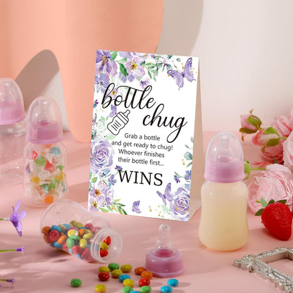 TrelaCo Bottle Chug Baby Shower Game 20 Pcs Baby Bottles Shower Favor with 1 Greenery Theme Sign for Gender Reveal Party Supplies Gifts(Green)