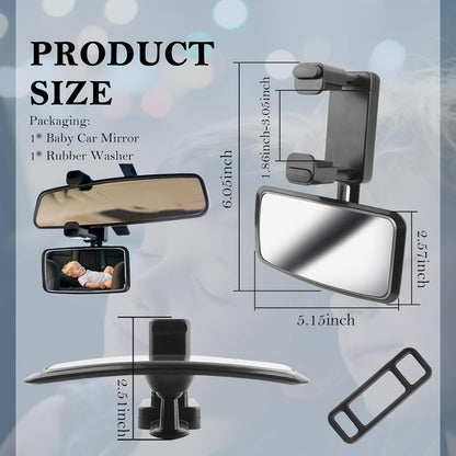 2026 Latest 360° Adjustable Car Mirror for Baby,Clip on Baby Rear View Mirror for Car with Retractable Clamping Arm,Universal Curved Backseat Mirrors for Babies Observing & Safety