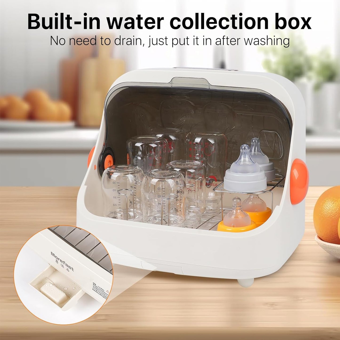 Baby Bottle Drying Rack Storage with 3 Brush, Nursing Bottle Storage Box Organizer with Cover, Portable Kitchen Cabinet Organizer, Durable countertop Dryer (Orange)