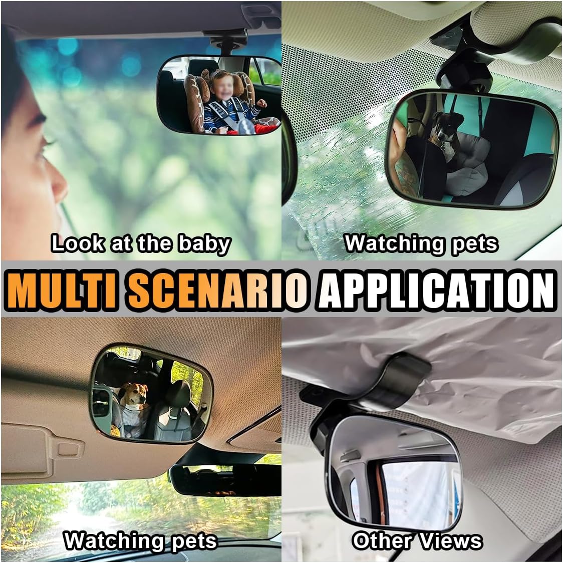 Car Rearview Baby Mirror, Universal Wide Angle Convex Mirror Clip-on Mirrors, Adjustable Convex Safety Rearview Mirrors for Viewing Rear Passengers, Suitable for Most Cars