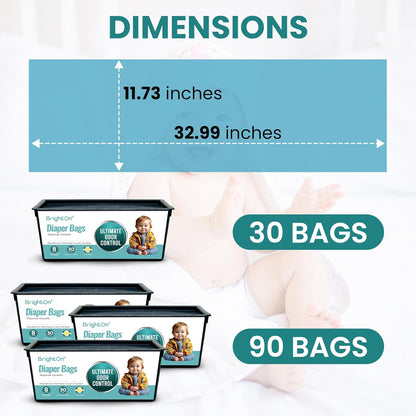 BrightOn® Diaper Pail Refill Bags, 30 Bags Per Refill, Compatible with Genie Easy Roll Signature Diaper Pails, Holds Up to 2820 Newborn Diapers, Real 7 Layer Odor Barrier, Unscented, 2PACK (60 Bags)