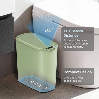 Cesun Automatic Motion Sensor Bathroom Trash Can with Lid, 2.6 Gallon Touchless Trash Bin, Smart Plastic Slim Garbage Can Small White Wastebasket for Toilet, Office, rv, Bedroom, Living Room