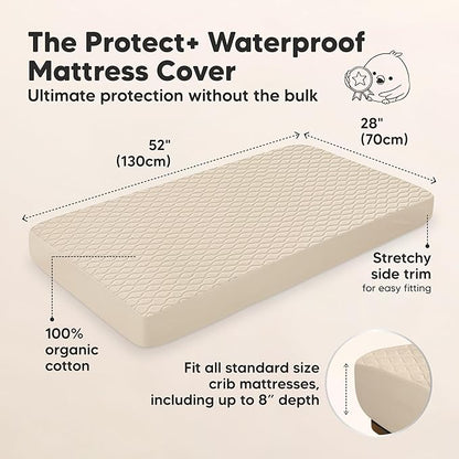 2-Pack Waterproof Crib Mattress Protector Cover Fitted - Quiet Baby Crib Mattress Pad Sheets, 52" x 28" Soft Quilted Cotton Baby Sheet, Machine Washable, Easy Fit, Durable (Oat/Mavy)