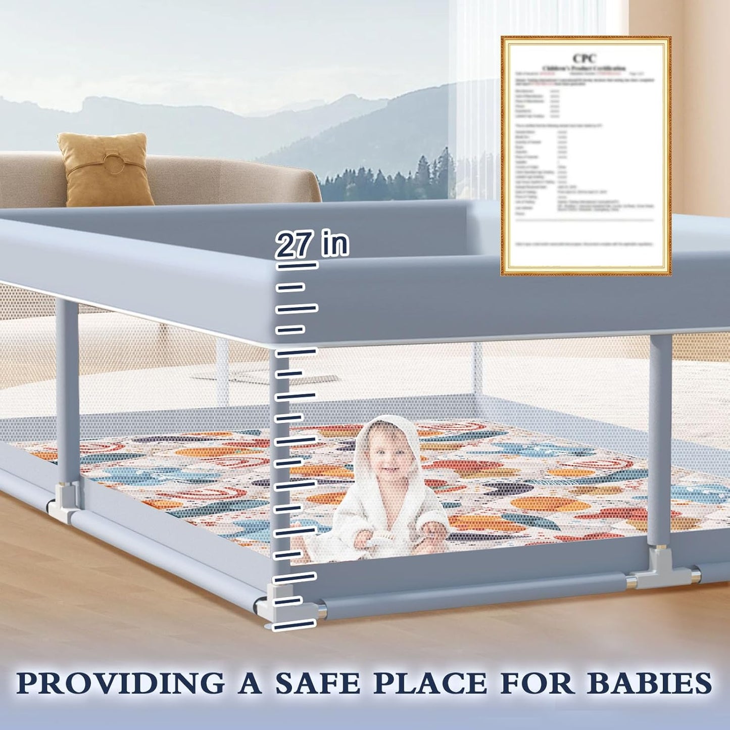 XVISHX 65 x 50 Inch Baby Playpen, Playpen for Babies and Toddlers, Baby Play Pen Playard for Indoor & Outdoor Active Center Game Fence, with Skin-Friendly Fabric and Soft Breathable Mesh, Grey