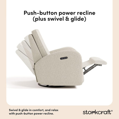 Storkcraft Santa Monica Power Recliner Swivel Glider (Dune Basketweave) – Effortless Electronic Power Recline, USB-A & USB-C Charger