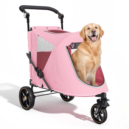 Magshion Compact Pet Stroller for Small-Medium Dogs/Cats up to 22lbs, 4-Wheel Lightweight Umbrella Shaped Portable Puppy Travel Jogger with Breathable Mesh, Cup Holder & Rear Storage, Black