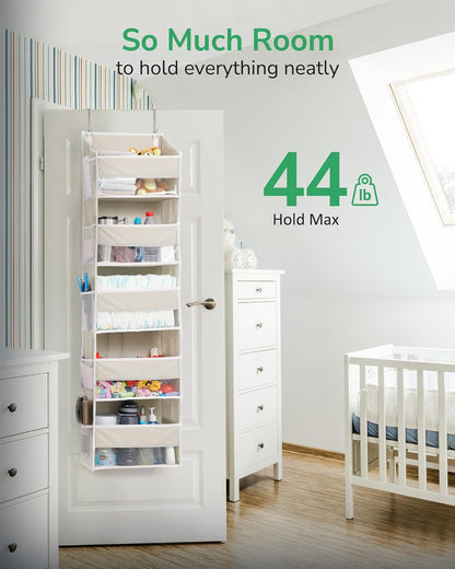 ULG 1 Pack Over Door Organizer with 5 Large and 10 Mesh Side Pockets, 44 lbs Weight Capacity Hanging Storage with Clear Window Kids Toys, Shoes, Diapers, Dark Grey, 5 Layers