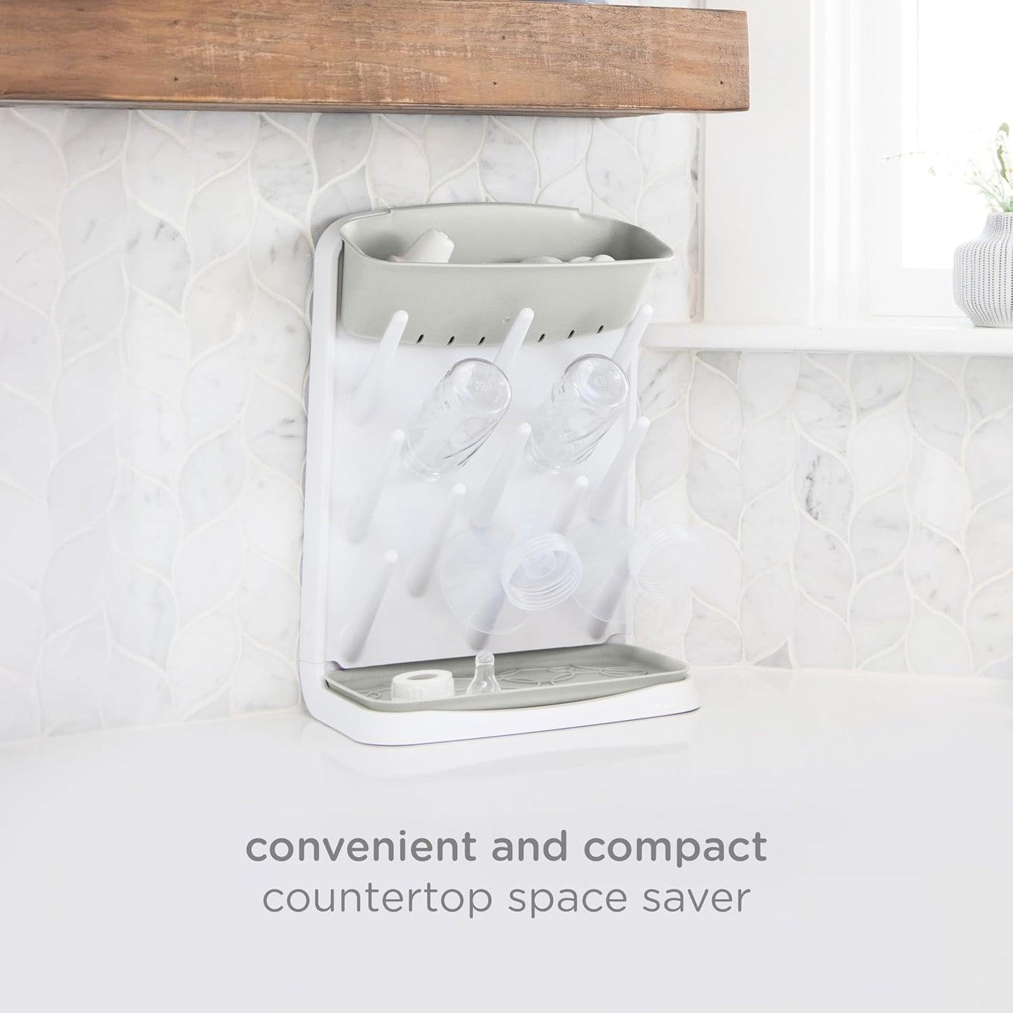 Ubbi Vertical Baby Bottle Drying Rack, Space Saving Countertop Drying Rack Baby Organizer, Gray
