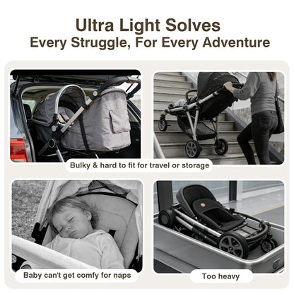 Beberoad Lightweight Baby Stroller for Airplane R2 Small Travel Stroller Compact Strollers Foldable, Infant Toddler Stroller with Adjustable Backrest, Cup Holder and Waterproof Canopy, Black