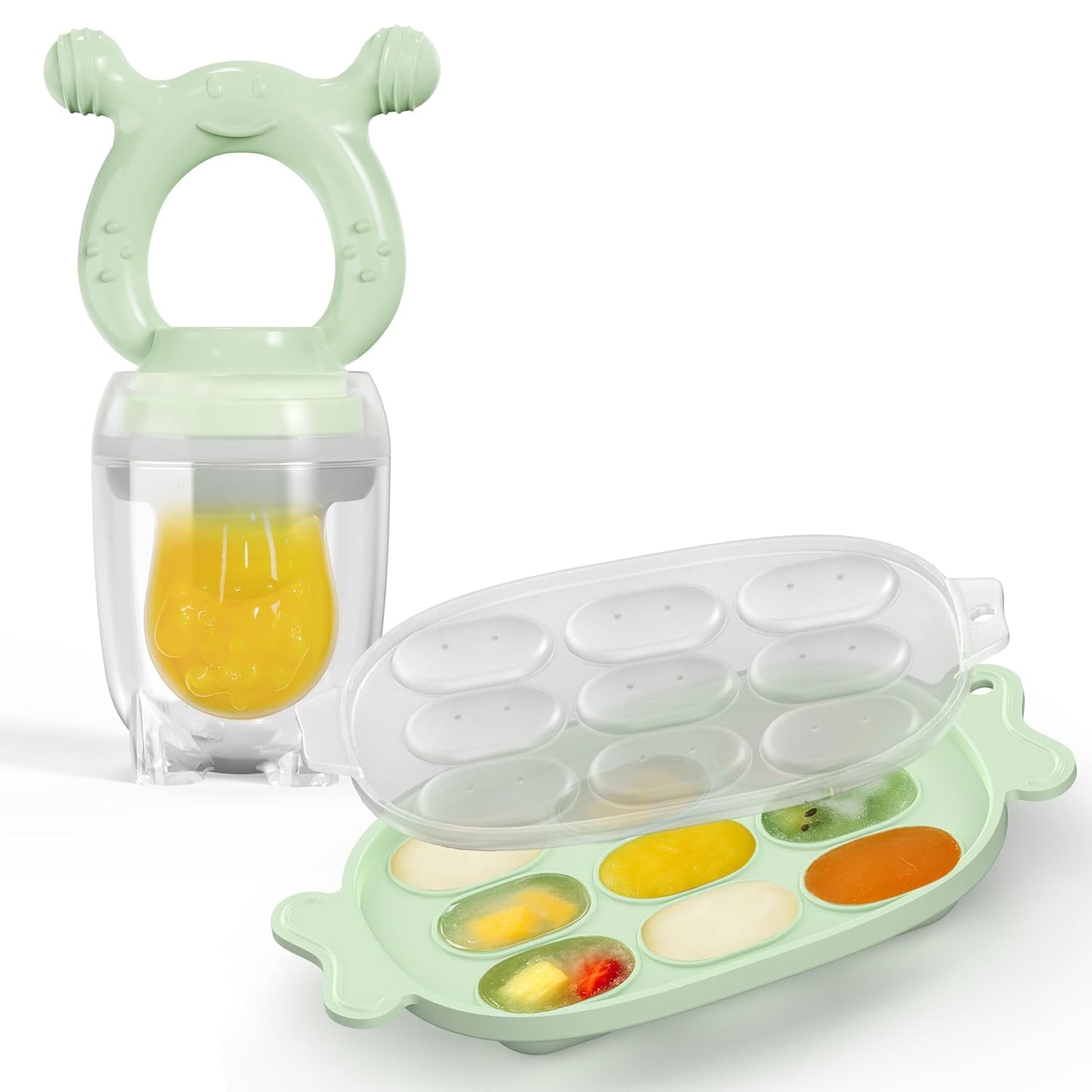 Baby Food Freezer Tray with Lid 2 Pack, Silicone Baby Food Storage Containers, Breastmilk Popsicle Mold, Small Ice Cube Tray for Homemade Baby Food（Blue/Green）