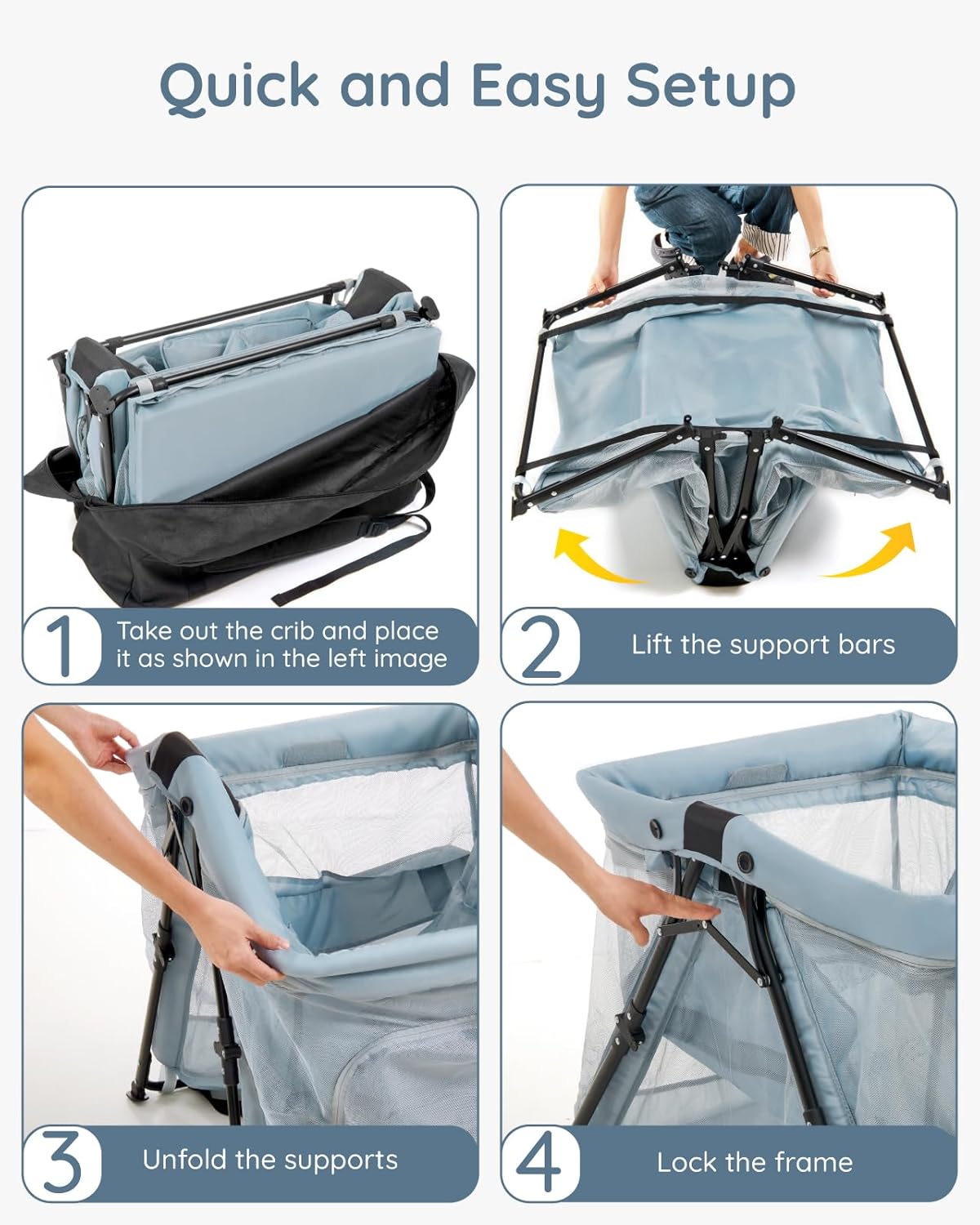 Lilian&Gema 2-in-1 Travel Crib, Portable & Foldable Crib with Backpack, Lightweight Baby Travel Playpen with Thick Mattress for Babies & Toddlers, Baby Travel Essential